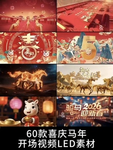 2026马年新春元旦企业年会晚会舞台背景素材led大屏幕动态视频