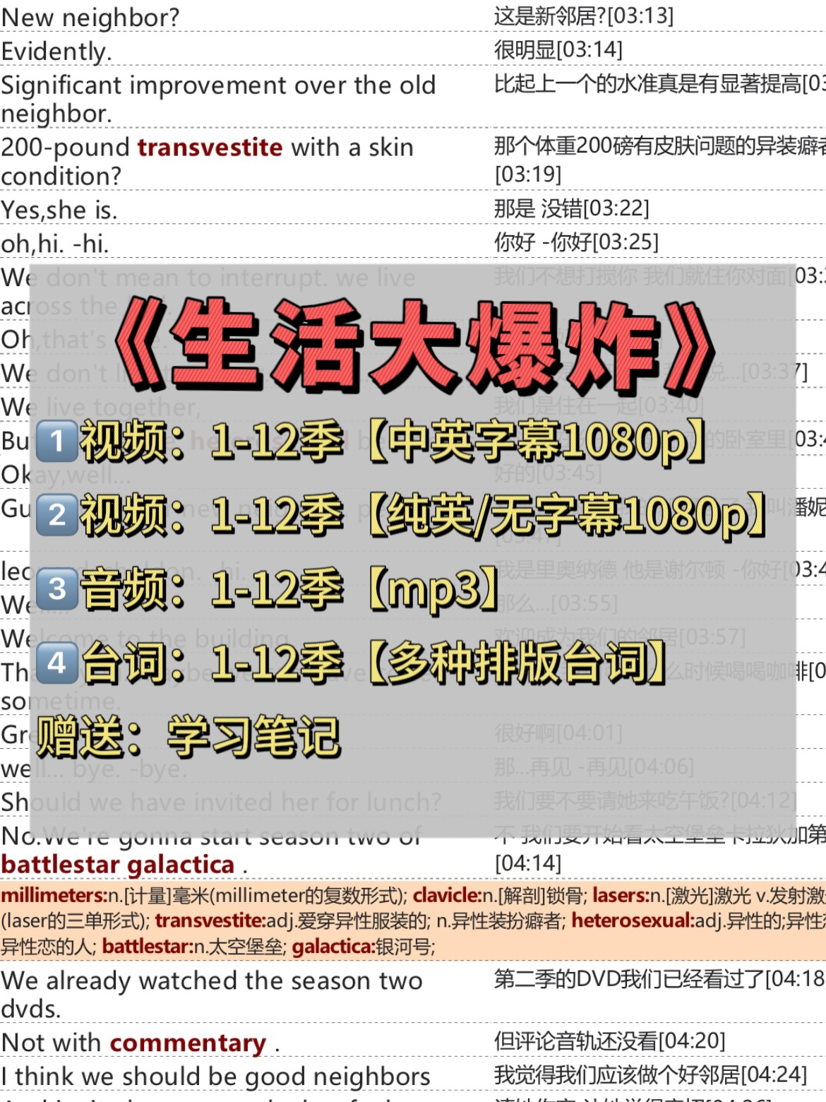 生活大爆炸台词本中英对照A4排版可打印PDF翻译台词剧本电子版