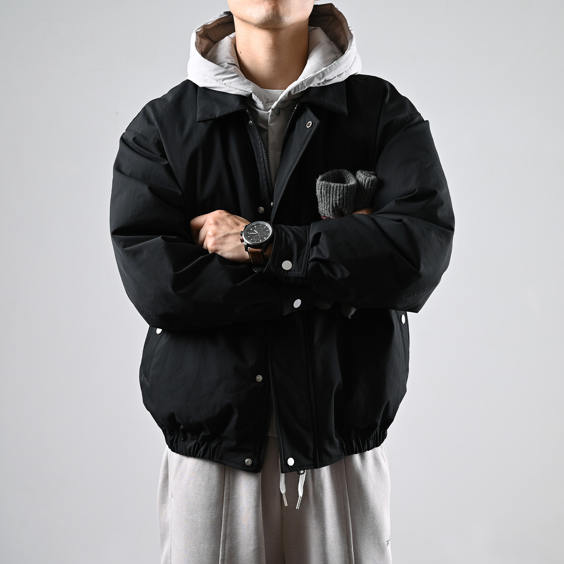 假两件羽绒服男连帽休闲