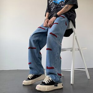 2025新款男士牛仔裤刺绣直筒长裤 K680 P45图片