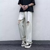 2025夏季新款男士直筒破洞牛仔裤休闲男士长裤K2223P40，男装牛仔裤，星座1108-1