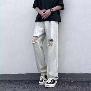 2025夏季新款男士直筒破洞牛仔裤休闲男士长裤K2223P40