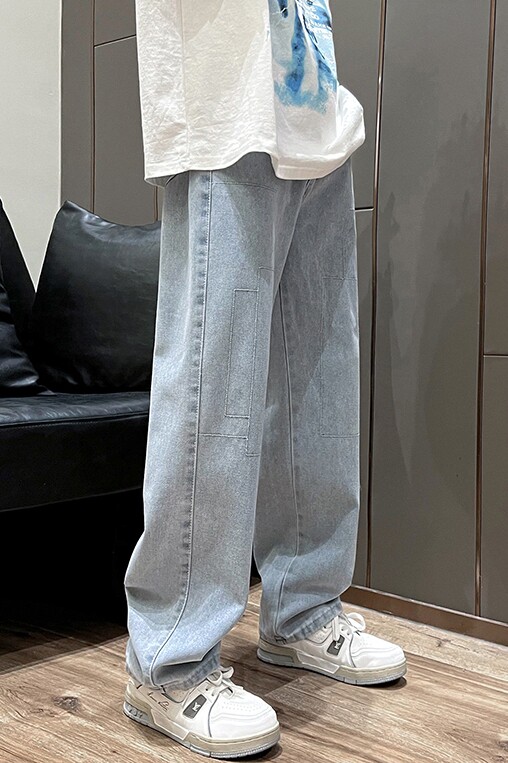 2025夏季阔腿牛仔裤男士宽松直筒休闲长裤子K7003P50,男装牛仔裤,星座1108-1