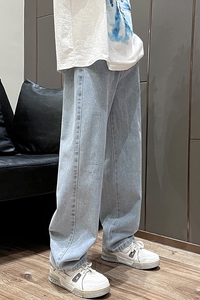 2025夏季阔腿牛仔裤男士宽松直筒休闲长裤子 K7003 P50图片