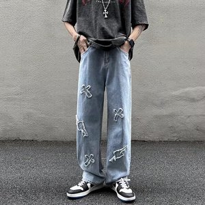 港风2024新款宽松直筒裤子阔腿裤男牛仔裤 K940 P50,男装牛仔裤,星座1108-1