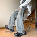 2025秋松紧腰工装牛仔裤男宽松直筒裤美式抽绳裤子NZ3011P50，男装牛仔裤，星座1108-1