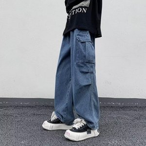 2025新款多口袋工装牛仔裤男美式复古直筒宽松阔腿裤 K416 P50图片