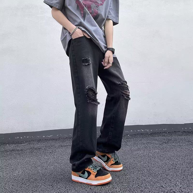 2025夏季新款男士破洞牛仔裤休闲宽松直筒牛仔长裤K2223P40，男装牛仔裤，星座1108-1