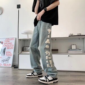 2025夏新款韩版直筒青春休闲中腰水洗个性牛仔长裤男 K9063 P50图片
