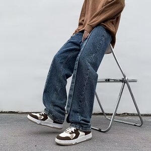 2025新款拼接牛仔裤男高街痞帅宽松直筒裤子阔腿长裤 K1360 P45图片
