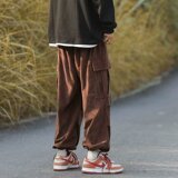 2023纯色复古灯芯绒裤子港风直筒工装裤男士休闲阔腿裤K913P45，男装工装外套，星座1108-1