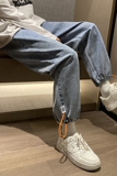 2025春新款港风松紧腰裤脚抽绳九分牛仔裤K2027-P45，男装牛仔裤，星座1108-1