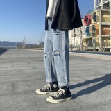 202春夏季新款港风破洞宽松直筒牛仔裤男K140P40，男装牛仔裤，星座1108-1