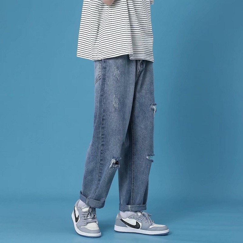 2025夏季破洞牛仔裤男潮流青少年痞帅百搭宽松九分裤K140-P40,男装牛仔裤,星座1108-1