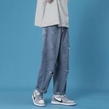 2025夏季破洞牛仔裤男潮流青少年痞帅百搭宽松九分裤K140-P40，男装牛仔裤，星座1108-1