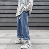 港风2025春夏新款牛仔裤男宽松简约直筒裤松紧牛仔裤K633P40，男装牛仔裤，星座1108-1