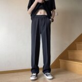 2025夏季新款免烫包边半松紧冰丝垂感男士休闲裤西裤K458P40，男装西裤，星座1108-1