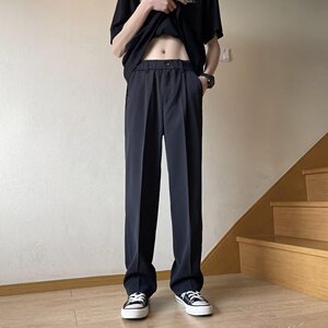 2025夏季新款免烫包边半松紧冰丝垂感男士休闲裤西裤 K458 P40图片