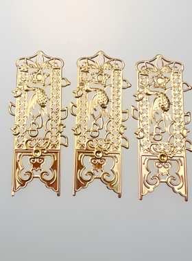 22x70mm长方形屏风金属片古风唐风仙鹤花丝冲压发簪长方片