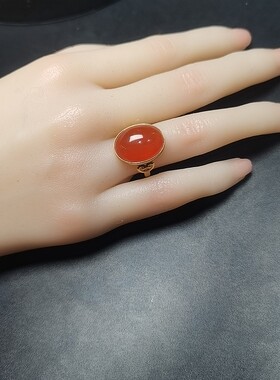 天然冰红南红精品戒指18k金镶嵌女款时尚百搭饰品礼物