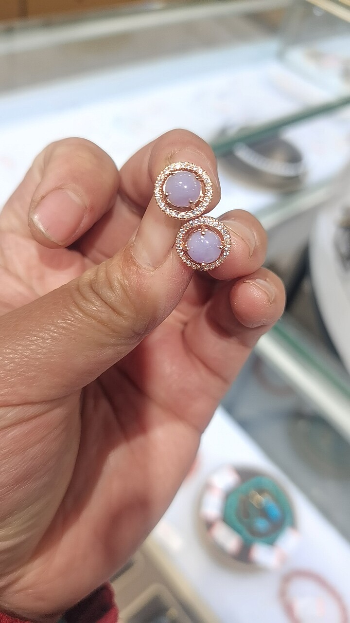 缅甸天然紫翡翠银镶耳钉