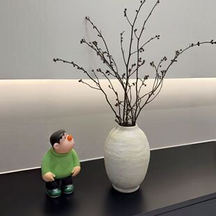 饰摆件客厅插花 侘寂风干花仿真花瓶粗陶多肉花盆陶罐装