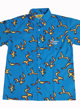 GOLF WANG BLUE FIRE SHIRT蓝色火焰Tee恤短袖夏威夷男女同款衬衫