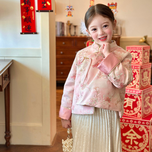 栀了成长记童装女童国风淡雅上衣2025冬季儿童新中式夹棉刺绣外套