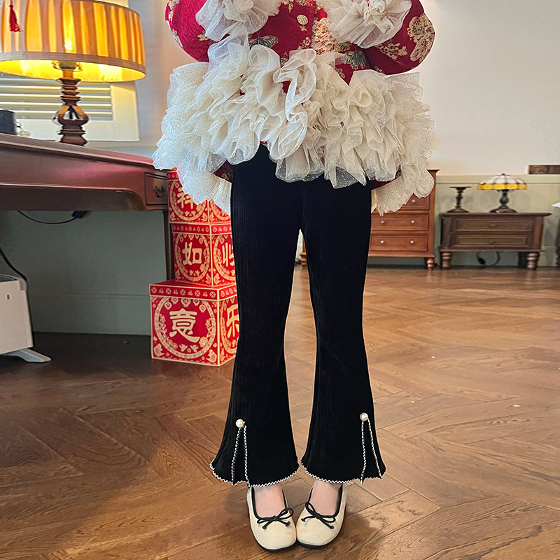 栀了成长记女童加绒喇叭裤