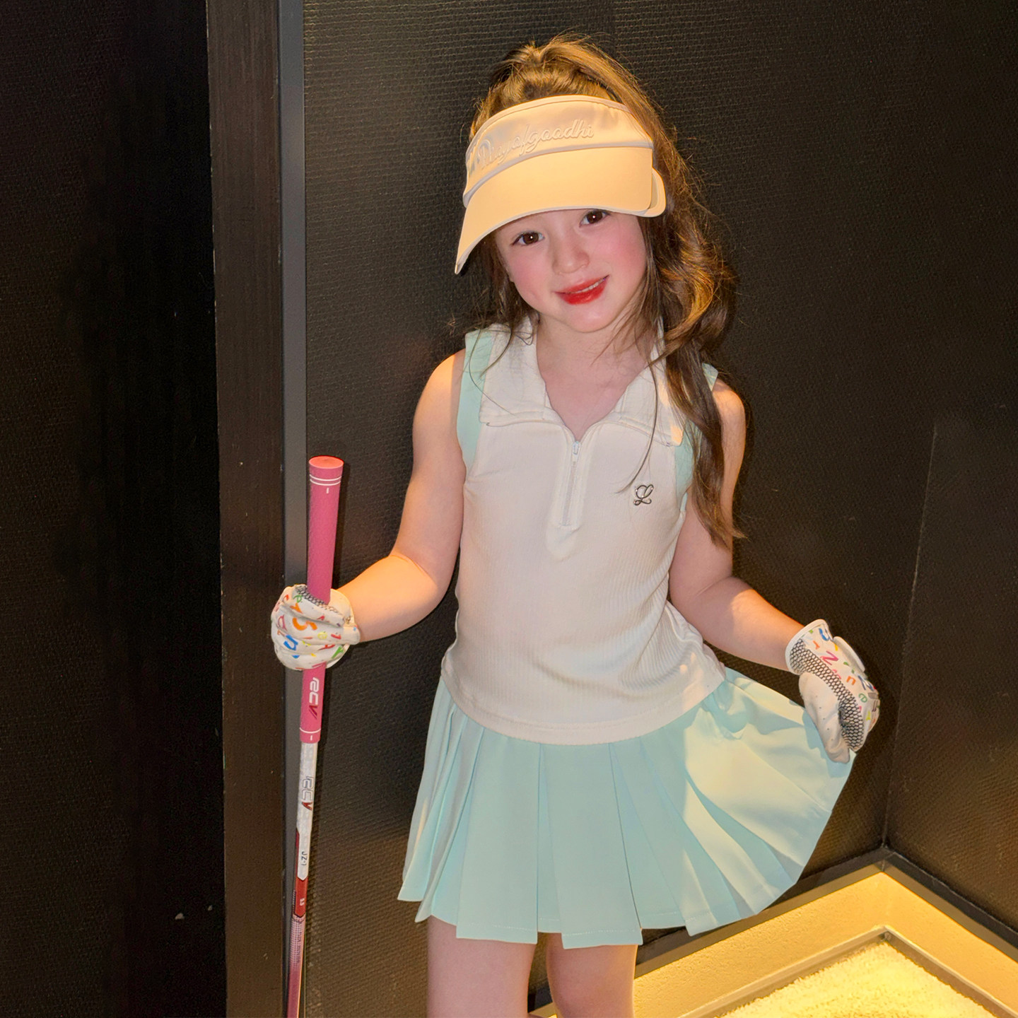 栀了成长记童装女童高尔夫球运动套装2026夏季儿童无袖半裙两件套