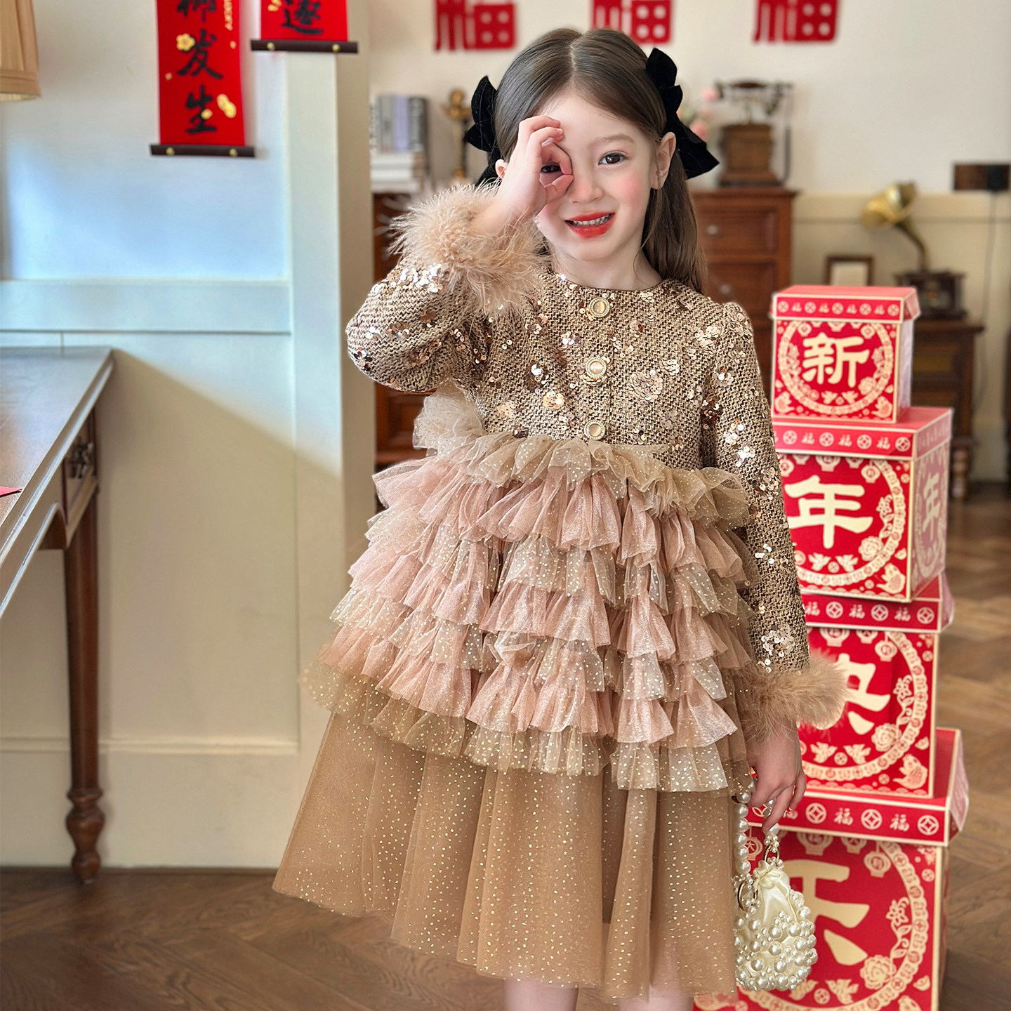 栀了成长记童装女童小香风亮片公主裙2025冬季儿童甜美加绒连衣裙,童装/婴儿装/亲子装,连衣裙,淘宝优惠券,粉丝福利购,淘宝优惠卷