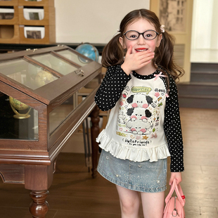 女童韩版 印花修身 插肩袖 儿童长袖 T恤 上衣2026春季 栀了成长记童装