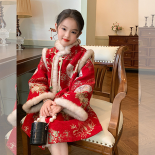 栀了成长记童装女童中国风红色加绒连衣裙冬季儿童宝宝拜年服裙子