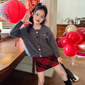 儿童宝宝时髦毛衣外套 春季 栀了成长记童装 女童简约英伦风针织开衫