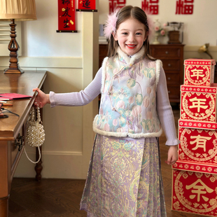栀了成长记童装女童国风唐装上衣2025冬季儿童郁金香夹棉新年马甲