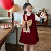 栀了成长记童装 女童红色洋气背心裙儿童女宝宝礼服裙子新年连衣裙