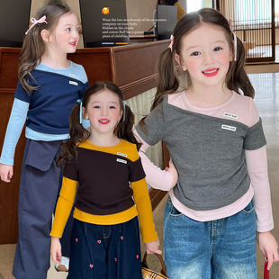 栀了成长记童装女童韩版假两件上衣春季新款儿童宝宝时髦长袖T恤