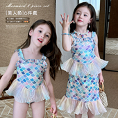 栀了成长记童装 女童美人鱼连体泳衣儿童宝宝海边防走光鱼尾巴泳装