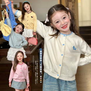 休闲百搭针织开衫 儿童新款 可爱撞色毛衣2026春季 栀了成长记女童装