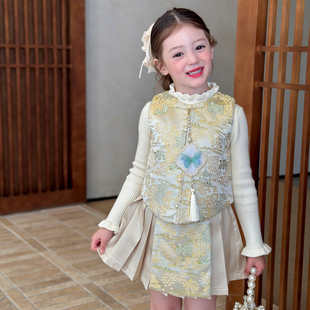 2025冬季 夹棉套装 马甲半身裙保暖两件套 女童新中式 栀了成长记童装