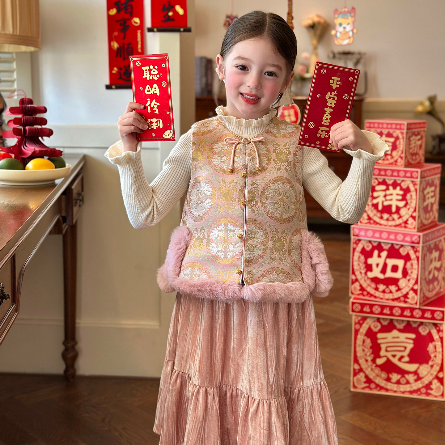 栀了成长记女童冬季夹棉马甲