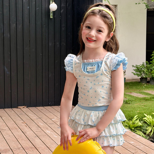 栀了成长记女童夏季碎花泳衣