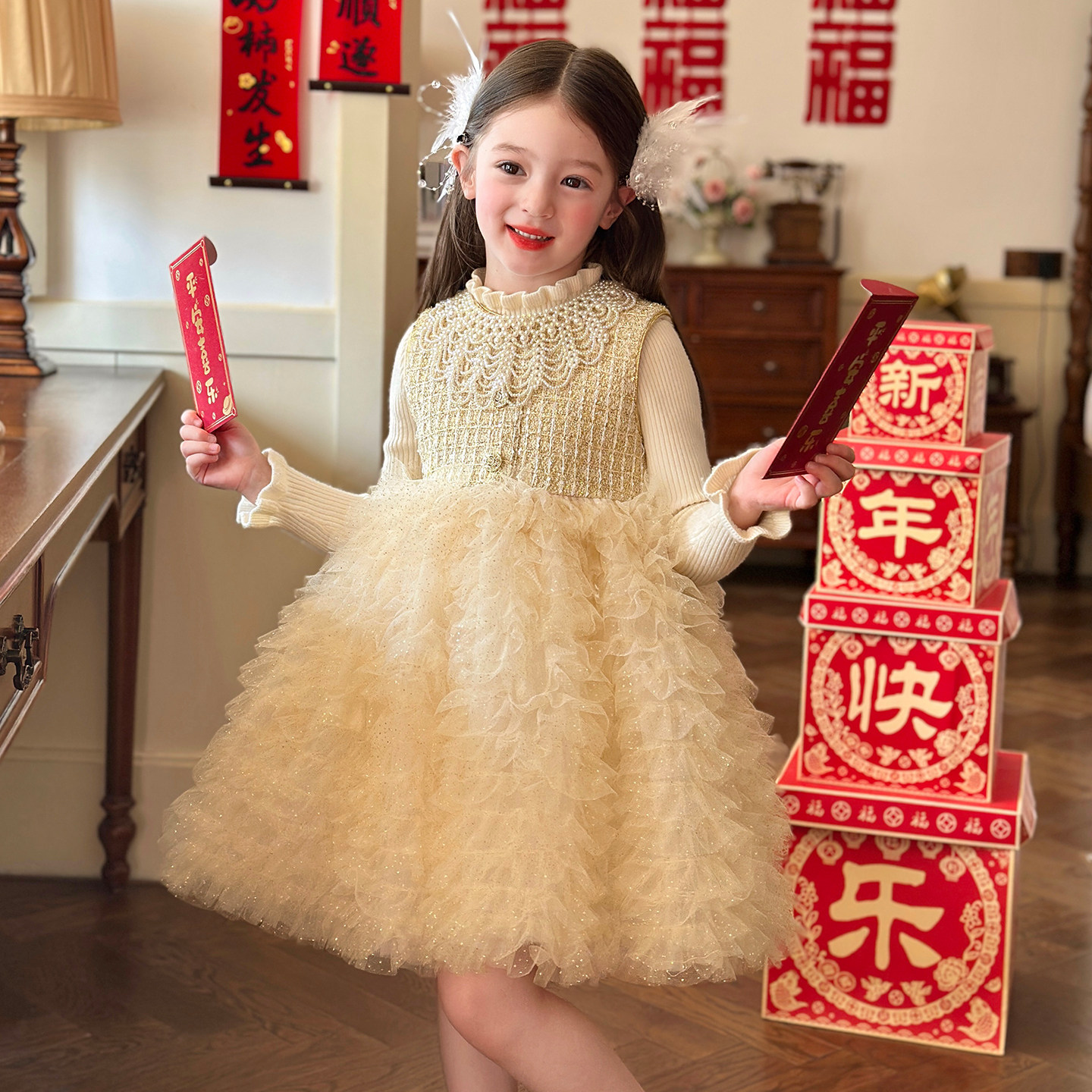 栀了成长记童装女童小香风网纱背心裙2025冬季儿童加绒蛋糕连衣裙,童装/婴儿装/亲子装,连衣裙,淘宝优惠券,粉丝福利购,淘宝优惠卷