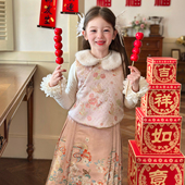 上衣2025冬季 栀了成长记童装 女童国风夹棉唐装 儿童娃娃领提花马甲