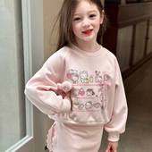 秋冬款 栀了成长记女童卫衣裤 裙加绒套装 儿童甜美卡通公主风两件套