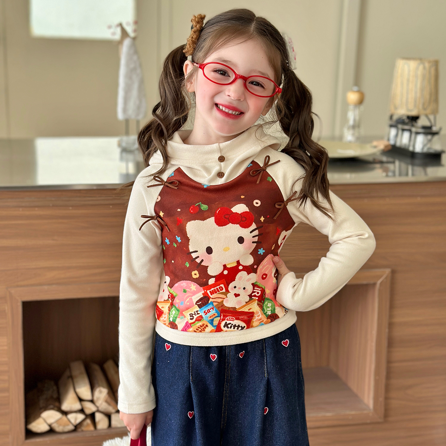 栀了成长记女童双面德绒针织上衣