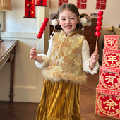 栀了成长记童装 儿童国风夹棉背心上衣 马甲2025冬季 女童新中式 套装