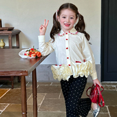 儿童女宝拼接花边上衣 春秋新款 栀了成长记童装 女童时髦设计感衬衫