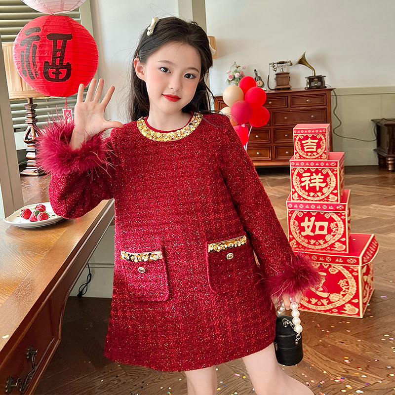 栀了成长记童装女童红色小香风连衣裙冬装2025儿童洋气拜年服裙子,童装/婴儿装/亲子装,连衣裙,淘宝优惠券,粉丝福利购,淘宝优惠卷
