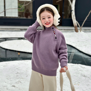 上衣 儿童百搭简约针织衫 栀了成长记童装 女童洋气高领毛衣2025冬季